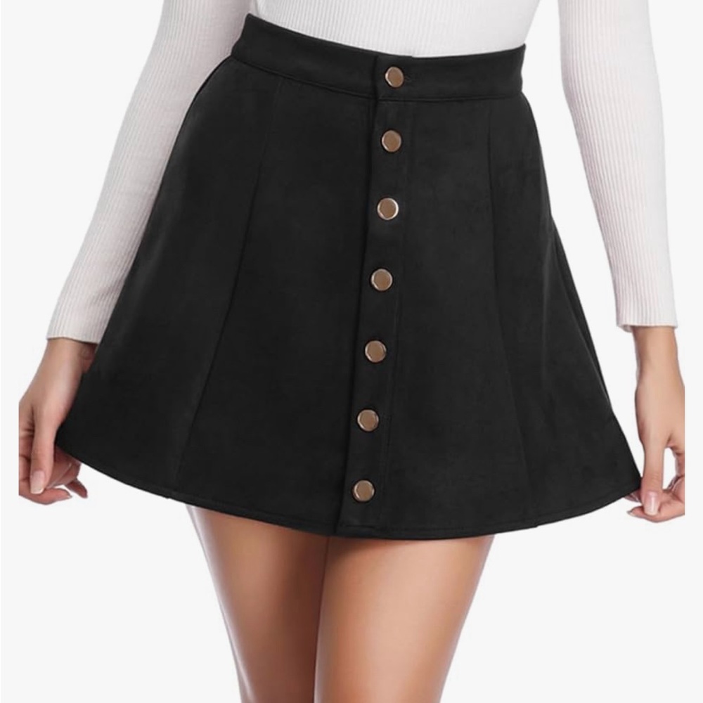 Amazon faux suede button A-line high-waisted skirt
